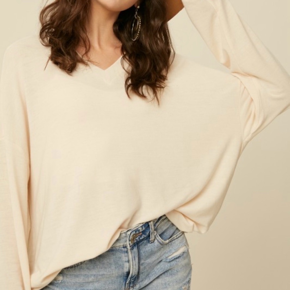 Listicle Cream V-Neck Sweater
